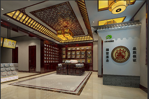 阿克陶古朴典雅的中式茶叶店大堂设计效果图